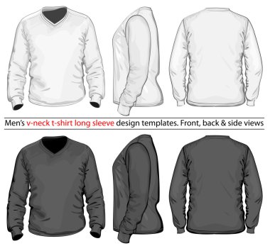 Men's V-neck long sleeve t-shirt design template clipart