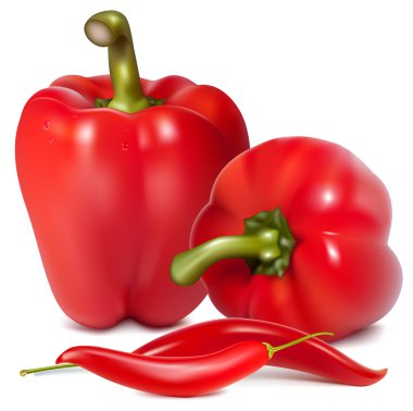 Red sweet peppers with drops of water. clipart