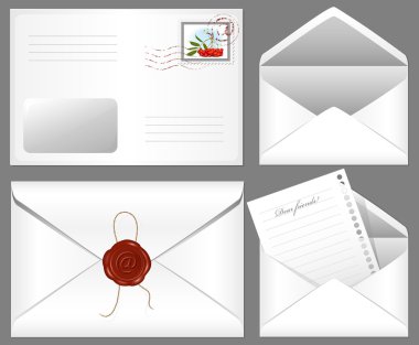 Letter with wax seal and postage stamp. clipart