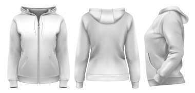 Women's hoodie (front, side and back design) clipart