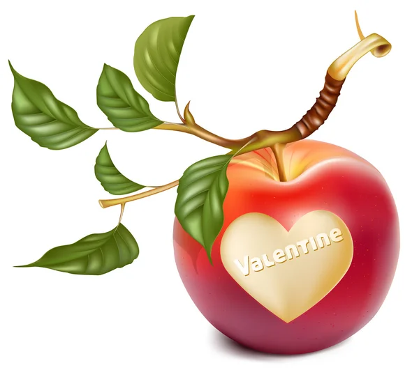 Vector manzana roja con un símbolo del corazón — Vector de stock