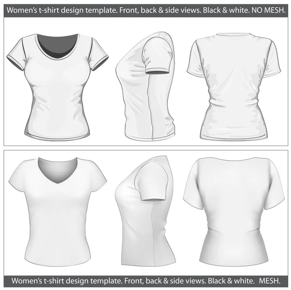Women's t-shirt design template (front, back and side view). — Stock Vector