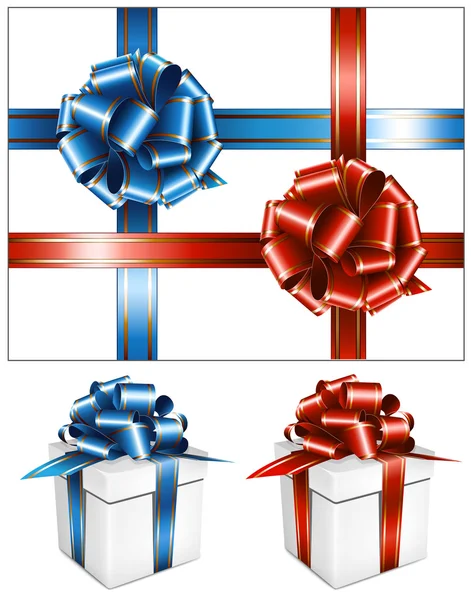 Boîte blanche avec l'arc rouge et bleu . — Image vectorielle
