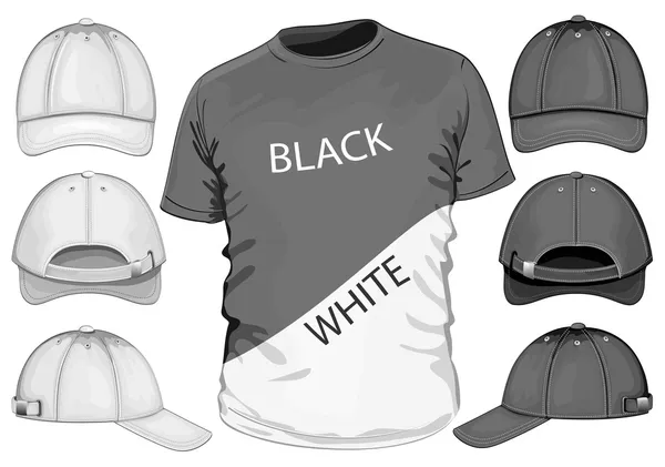 남자의 t-셔츠 디자인 템플릿 & 야구 모자. — 스톡 벡터