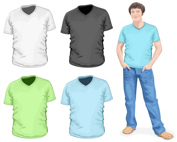 Modelo de design de t-shirt v-neck masculino (vista frontal ) — Vetor de Stock