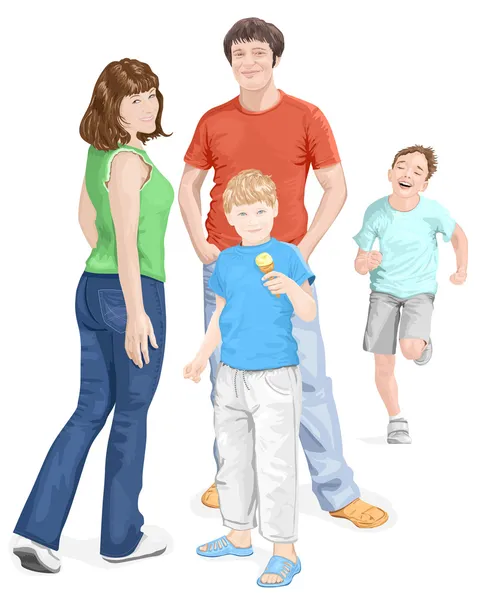 Ευτυχισμένη οικογένεια: μαμά, μπαμπάς και ΥΙΟΙ. — Διανυσματικό Αρχείο