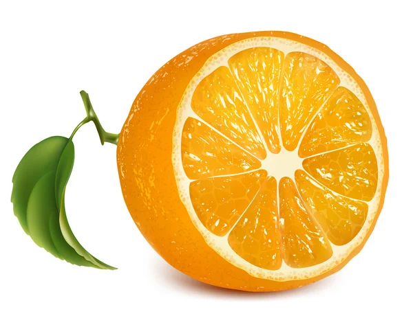 Vector naranja madura fresca con hoja . — Archivo Imágenes Vectoriales