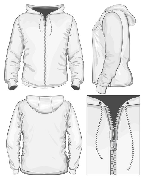 Men's hooded sweatshirt with zipper (back, front and side view)