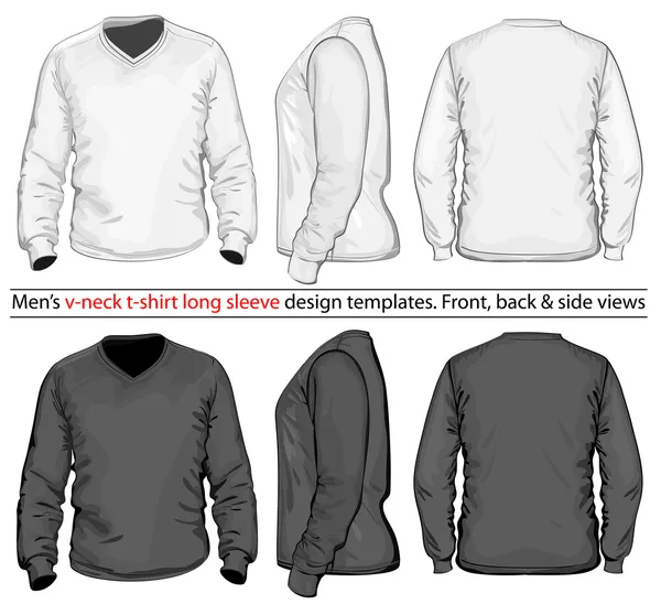 남자의 브이-넥 긴 소매 t-셔츠 디자인 서식 파일 — 스톡 벡터