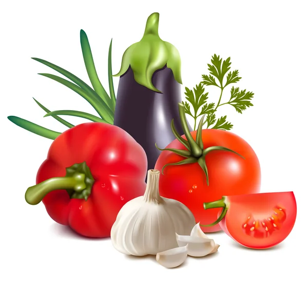 Färgglada färska grupp av grönsaker. — Stock vektor
