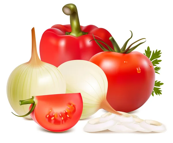 Onions and tomatoes — Stock Vector