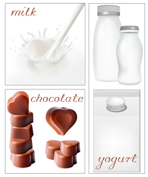 Elementen voor het ontwerp van de verpakking van de melk zuivel — Stockvector