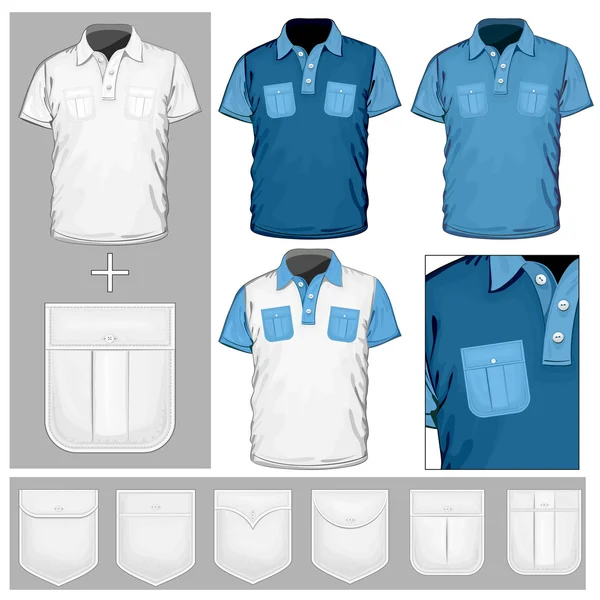 Σχέδιο πρότυπο polo πουκάμισο με τσέπες. — Διανυσματικό Αρχείο