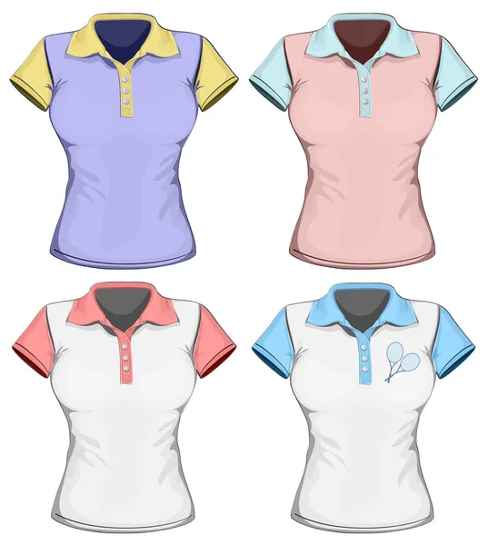 Women's different color polo-shirts — Stock Vector