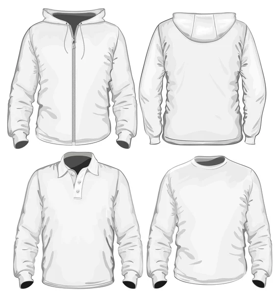 Män polo-tröja, t-shirt och sweatshirt (lång ärm) formgivningsmall — Stock vektor