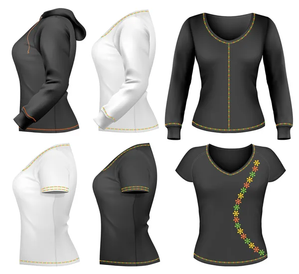 Vector woman t-shirt design template collection — Stock Vector