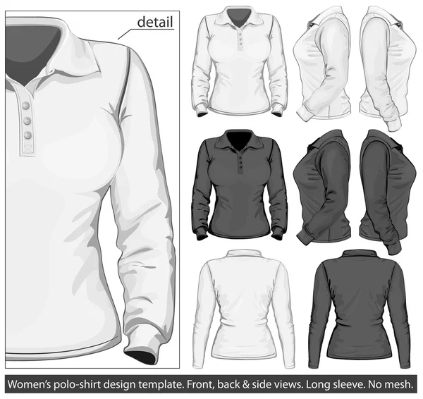 Kadın polo gömlek tasarım şablonu (ön, arka ve yan görünüm). — Stok Vektör