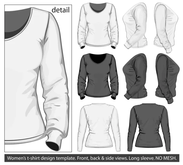 Kadın polo gömlek tasarım şablonu (ön, arka ve yan görünüm). — Stok Vektör