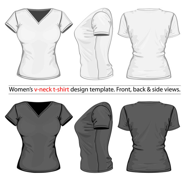 Women's polo-shirt design template (front, back and side view).