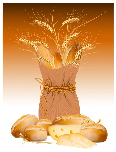 Vektör kağıt torba ekmek ve buğday — Stok Vektör