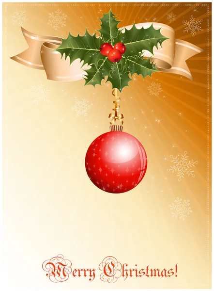 Jule dekoration: kristtjørn med bær og jul bold . – Stock-vektor