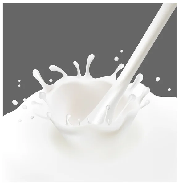 Un chorrito de leche sobre el fondo gris . — Vector de stock