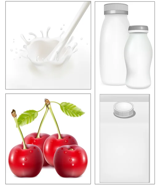 Elemente für die Gestaltung der Verpackung von Milchprodukten. — Stockvektor