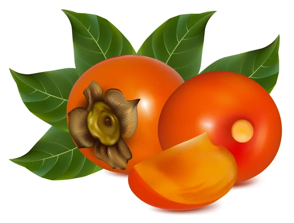 Persimmon with leaves. — Wektor stockowy