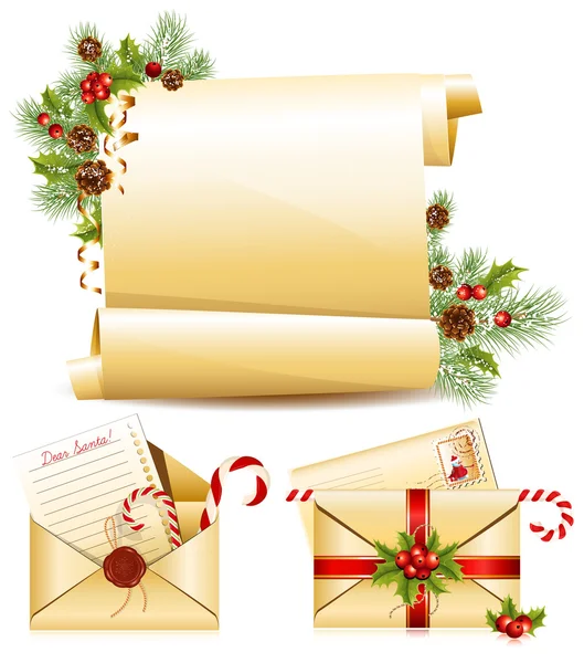サンタ、クリスマス スクロールへの手紙. — ストックベクタ