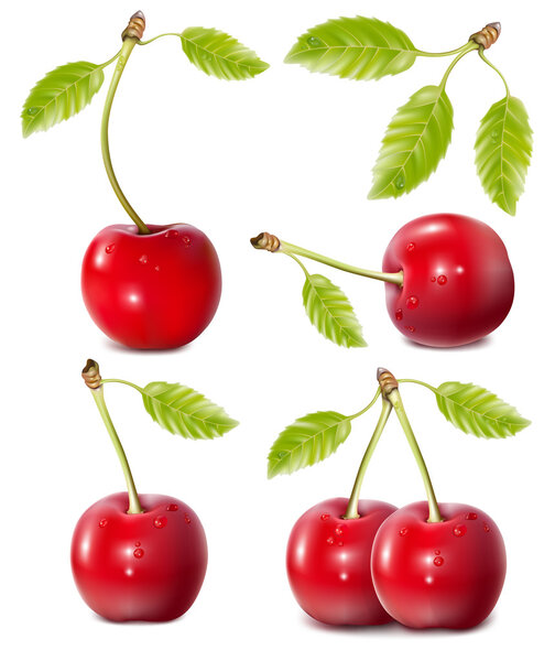 Cherries with water drops.