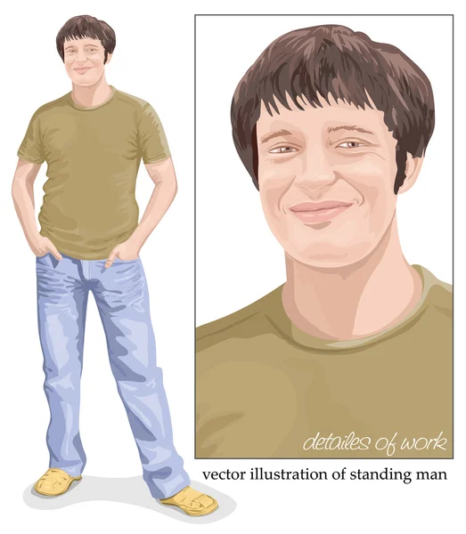 ポケットに手で立っている若い男のベクトル イラスト — ストックベクタ