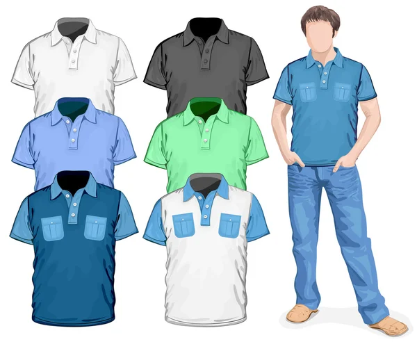 Hombres polo-camisetas plantilla de diseño (vista frontal ) — Archivo Imágenes Vectoriales