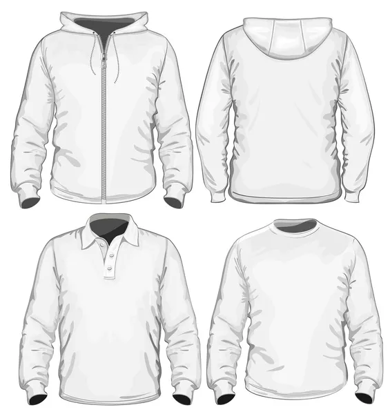 Men's polo-shirt, t-shirt and sweatshirt (long sleeve) design template. — Stock Vector