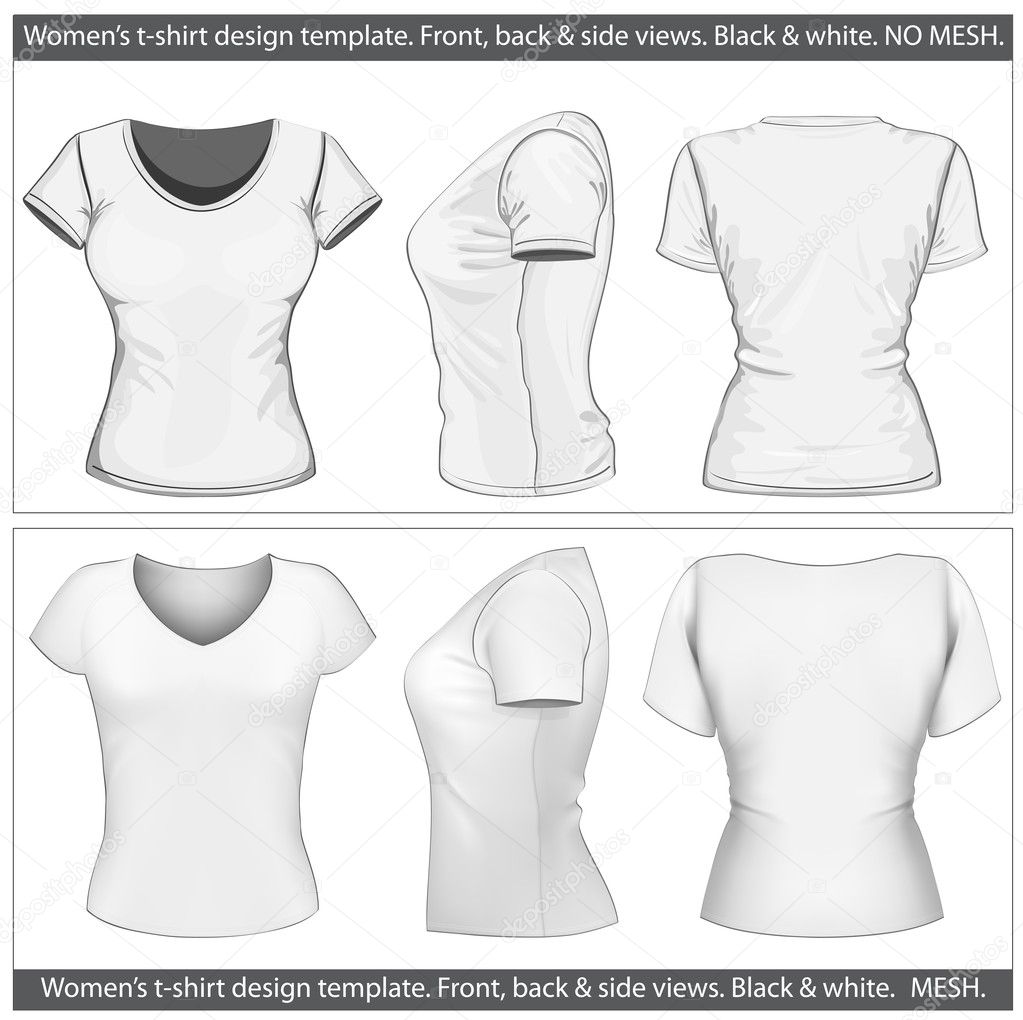 Women's t-shirt design template (front, back and side view).