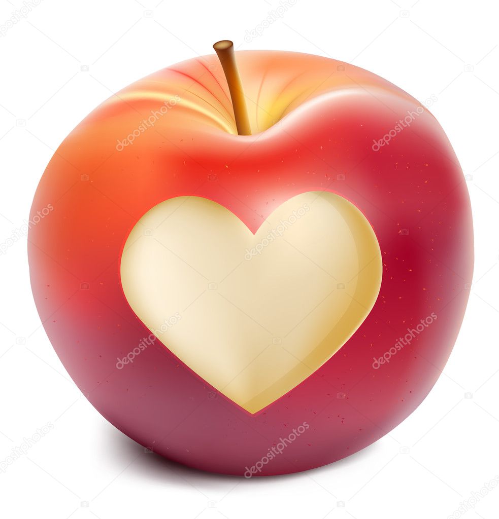Vector red apple with a heart symbol