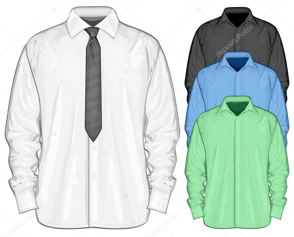 Vector Illustration Of Dress Shirt Button Down With Neckties Color