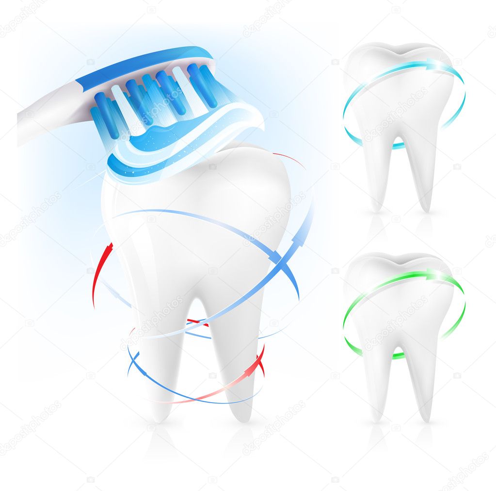 White tooth, toothbrush and toothpaste.