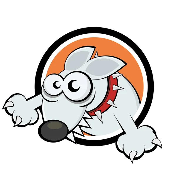 Divertido perro de dibujos animados en insignia — Vector de stock