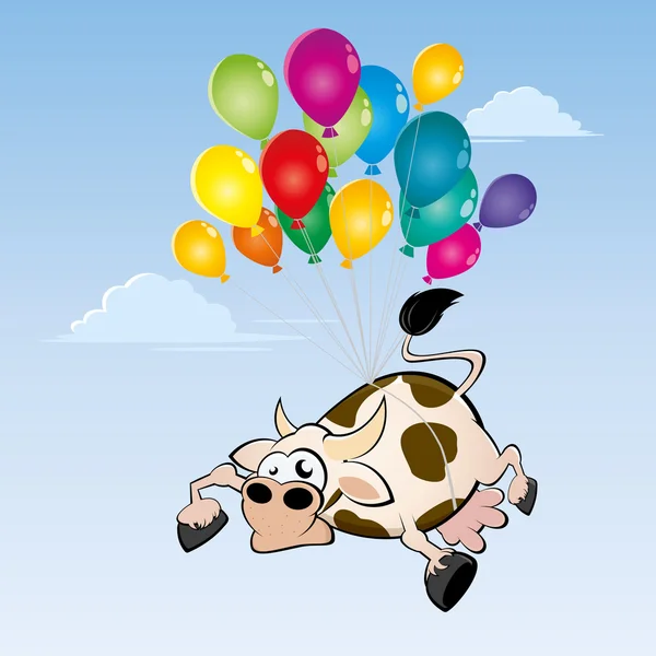Rolig tecknad ko och ballons — Stock vektor