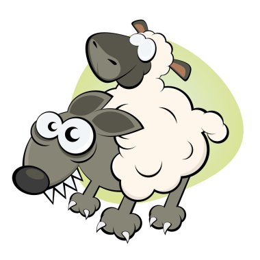 Funny wolf in sheep's clothing clipart