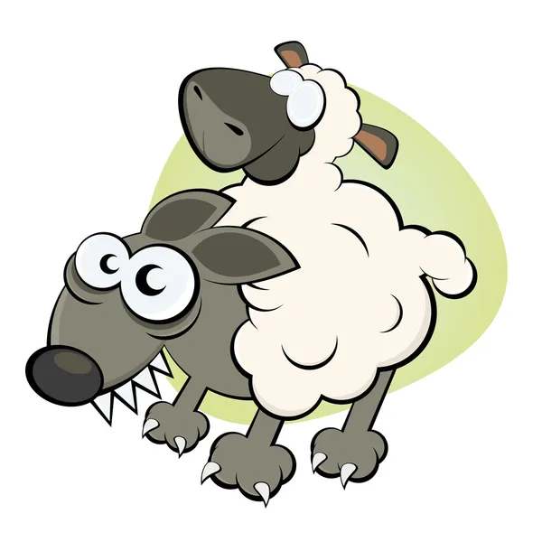 Lobo divertido en ropa de oveja — Vector de stock