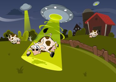 Alien cow abduction clipart