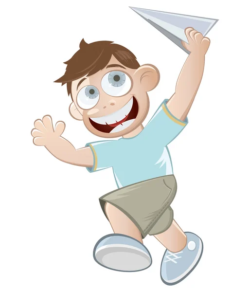Cartoon jongen met papier vliegtuig — Stockvector