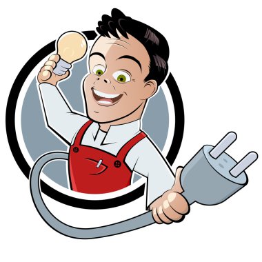 Funny cartoon electrician clipart