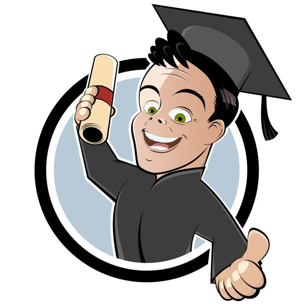 Happy cartoon degree holder — Stock Vector