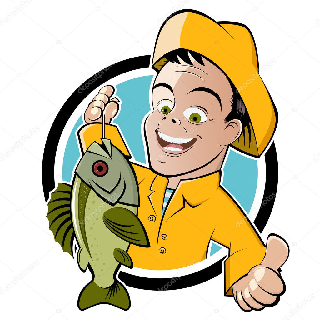 Funny cartoon fisherman
