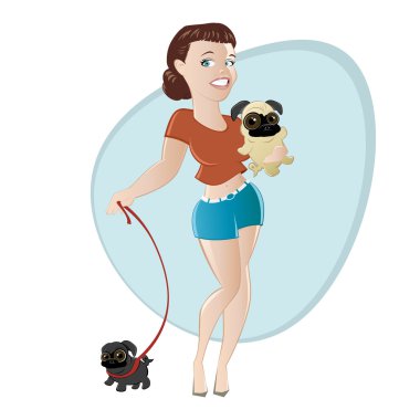 Girl with pugs clipart