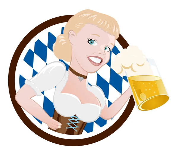 Cartoon meisje in dirndl met bier — Stockvector