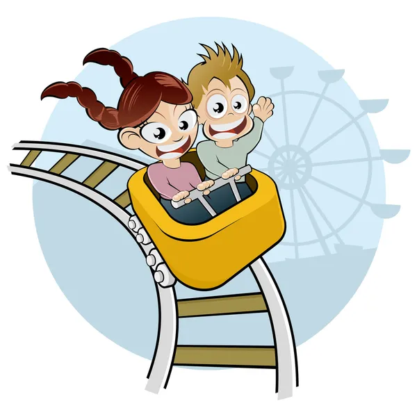 Κινούμενα σχέδια παιδιά στο rollercoaster — Διανυσματικό Αρχείο