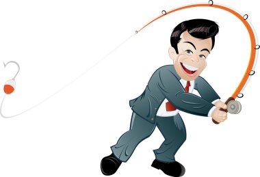 Cartoon man is fishing clipart